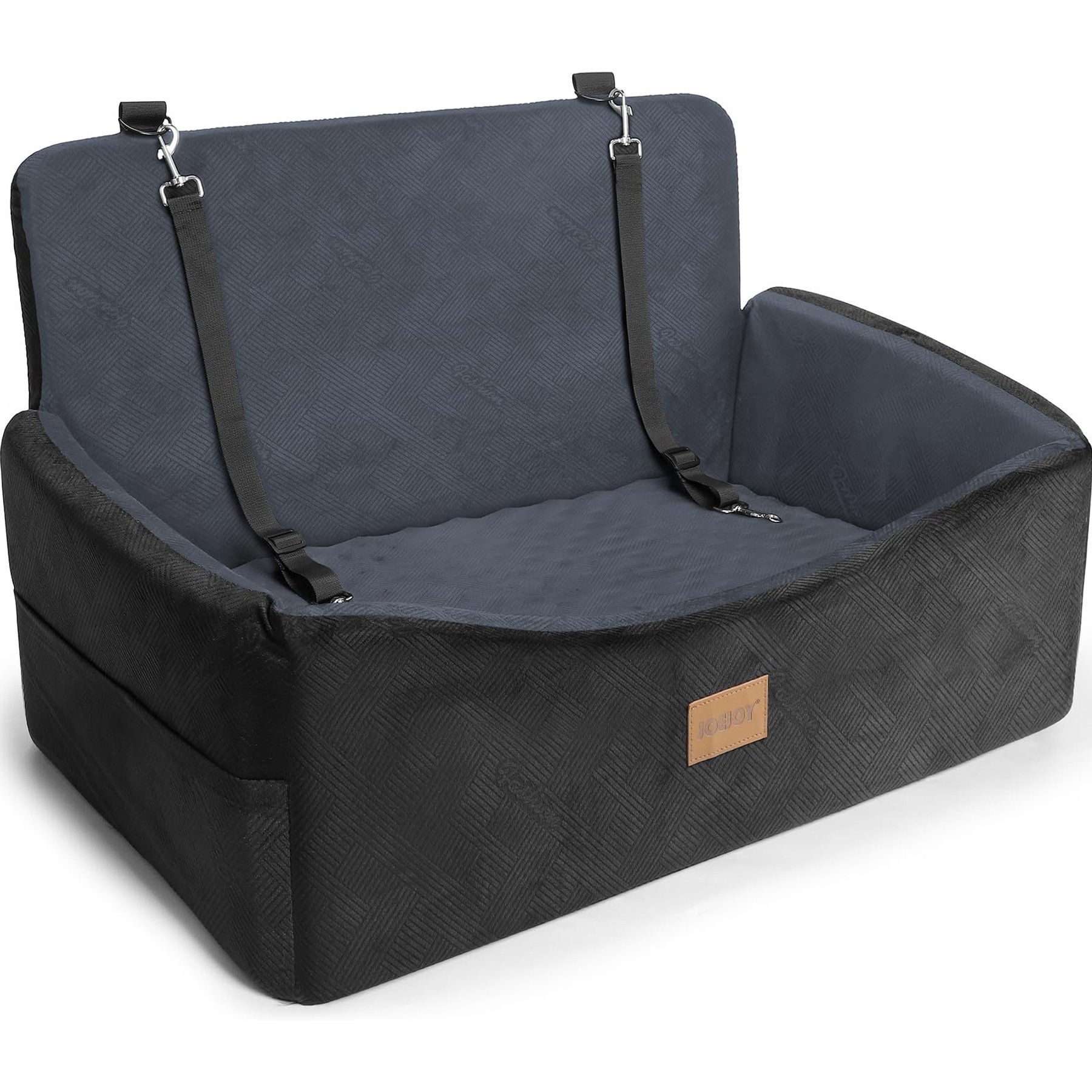 JOEJOY Travel Dog Automobile Booster Seat with Cushion, 2 Safety Straps & Removable Cover, Black & Grey, Large: 30 x 19 x 9.5-in