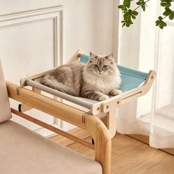 DOPZER Indoor Solid Wood Space-Saving Hanging Elevated Cat Hammock Bed, 18.5 x 15 x 8.3-in, Blue