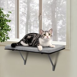 Bencmate Indoor Wall Mounted Modern Floating Wood Cat Shelves, Perch & Window Seat, Grey, 11.81 x 1.57 x 1.57-in