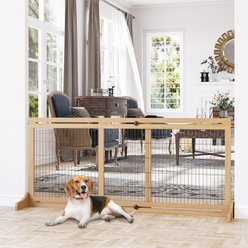 Bencmate Adjustable Wooden Free-standing Dog Gate, Brown, 72 x 27.25-in
