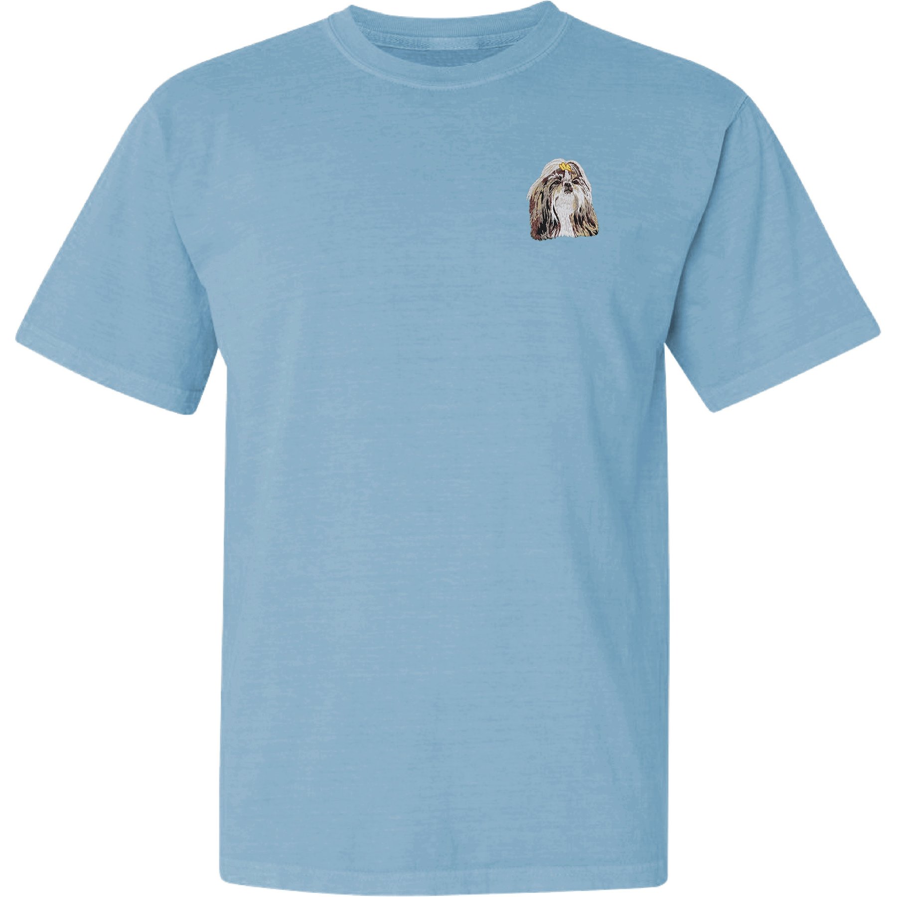 Teddy the Dog Shih Tzu Embroidered Classic Tee, Blue Breeze, X-Small