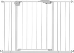 Bencmate Double Door Walk Through Metal Pressure Mounted Dog Gate, White