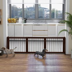 Bencmate 3 Panel Retractable Wooden Free-standing Dog Gate, Brown, 28 - 75-in slide 1 of 8