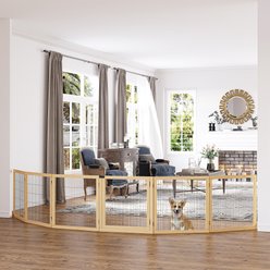Bencmate 6 Panel Foldable Wooden Free-standing Dog Gate, Brown, 170-in