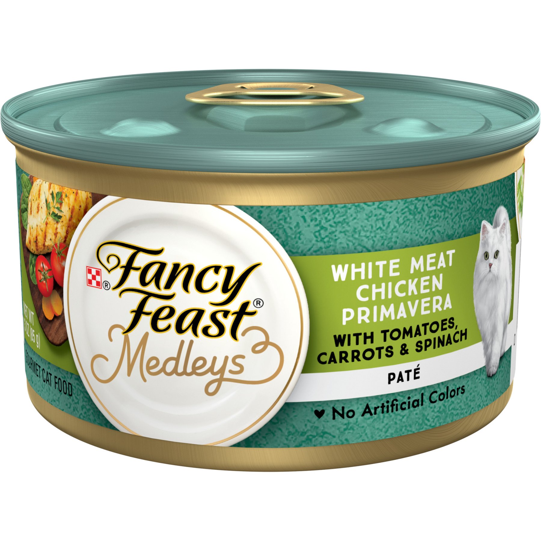 Fancy Feast Medleys White Meat Chicken Primavera with Garden Veggies Pate Wet Cat Food, 3-oz can, case of 24