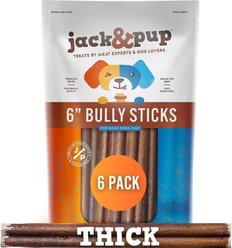 Jack & Pup Odor Free 6-inch Thick Beef Bully Stick Dog Chews, 6 count