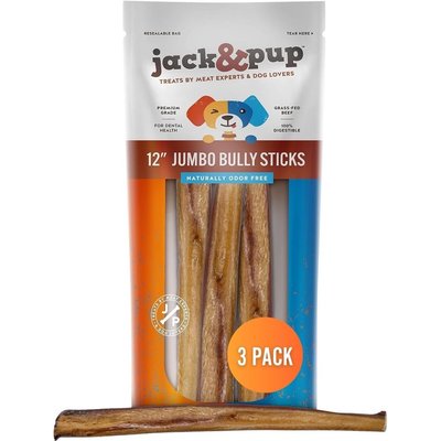 Jack & Pup Jack & Pup Odor Free 12-inch Jumbo Beef Bully Sticks Dog Treats Chews, 3 count