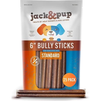 Jack & Pup Jack & Pup Odor Free 6-inch Standard Beef Bully Stick Dog Chews, 25 count