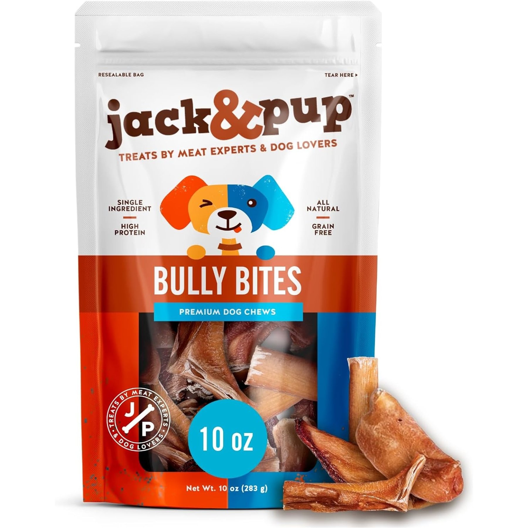 Jack & Pup Odor-Free Beef Bully Bites Dog Chew Treats, 10-oz