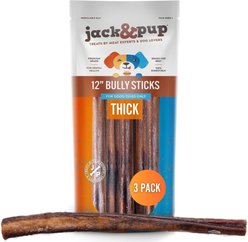Jack & Pup Odor Free 12" Thick Beef Bully Sticks, 3 count