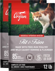 ORIJEN Fit & Trim Grain-Free High-Protein Premium Dry Cat Food, 24-lb bundle