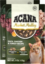 ACANA Market Medley Duck, Chicken & Turkey Recipe with Freeze-Dried Morsels Made with Duck & Cranberry Grain-Free Dry Cat Food, 18-lb bundle
