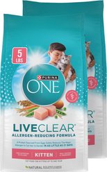 Purina ONE LiveClear Allergen-Reducing Formula Chicken Flavor Natural Kitten Dry Cat Food, 10-lb bundle