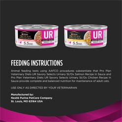 Purina Pro Plan Veterinary Diets UR Savory Selects Urinary St/Ox Chicken Recipe in Sauce & Salmon Recipe Feline Formula Wet Cat Food Variety Pack, 5.5-oz can, case of 24 slide 2 of 8