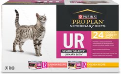 Purina Pro Plan Veterinary Diets UR Savory Selects Urinary St/Ox Chicken Recipe in Sauce & Salmon Recipe Feline Formula Wet Cat Food Variety Pack, 5.5-oz can, case of 24
