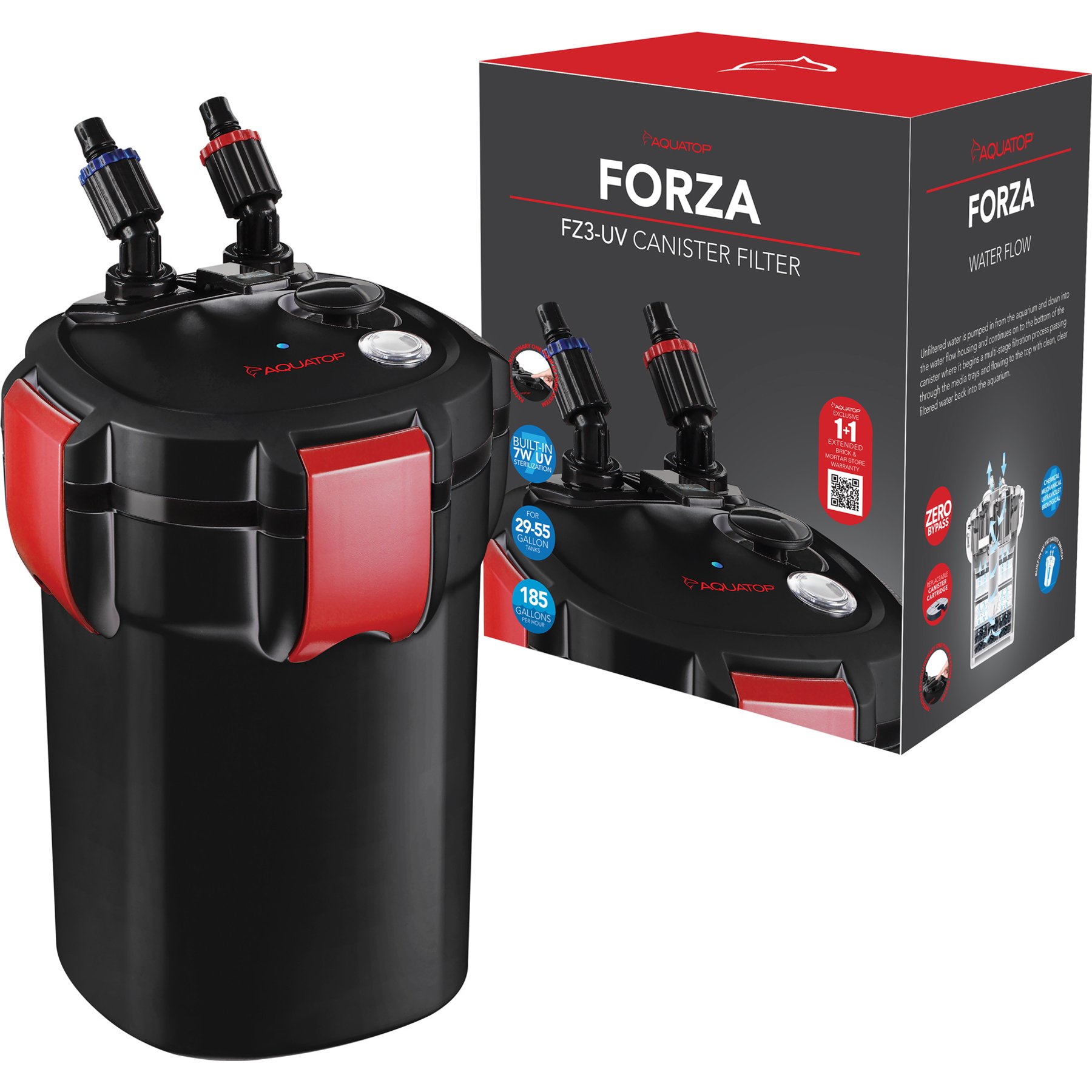 Aquatop Forza 3 Premium External Canister UV Filter, Black, 20 to 55-gal