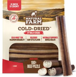 Natural Farm Single Ingredient Cold-Dried 6-in Bully Sticks Dog Chew Treats, 5 count
