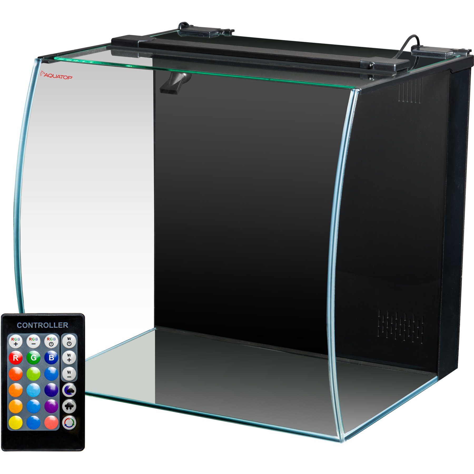 Aquatop Bow Front Glass & Silicone Fish Aquarium Kit with Filter & LED Lighting, Black, 13.5-gal