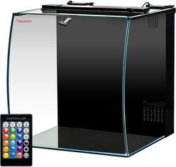 Aquatop Bow Front Glass & Silicone Fish Aquarium Kit with Filter & LED Lighting, Black, 8.6-gal