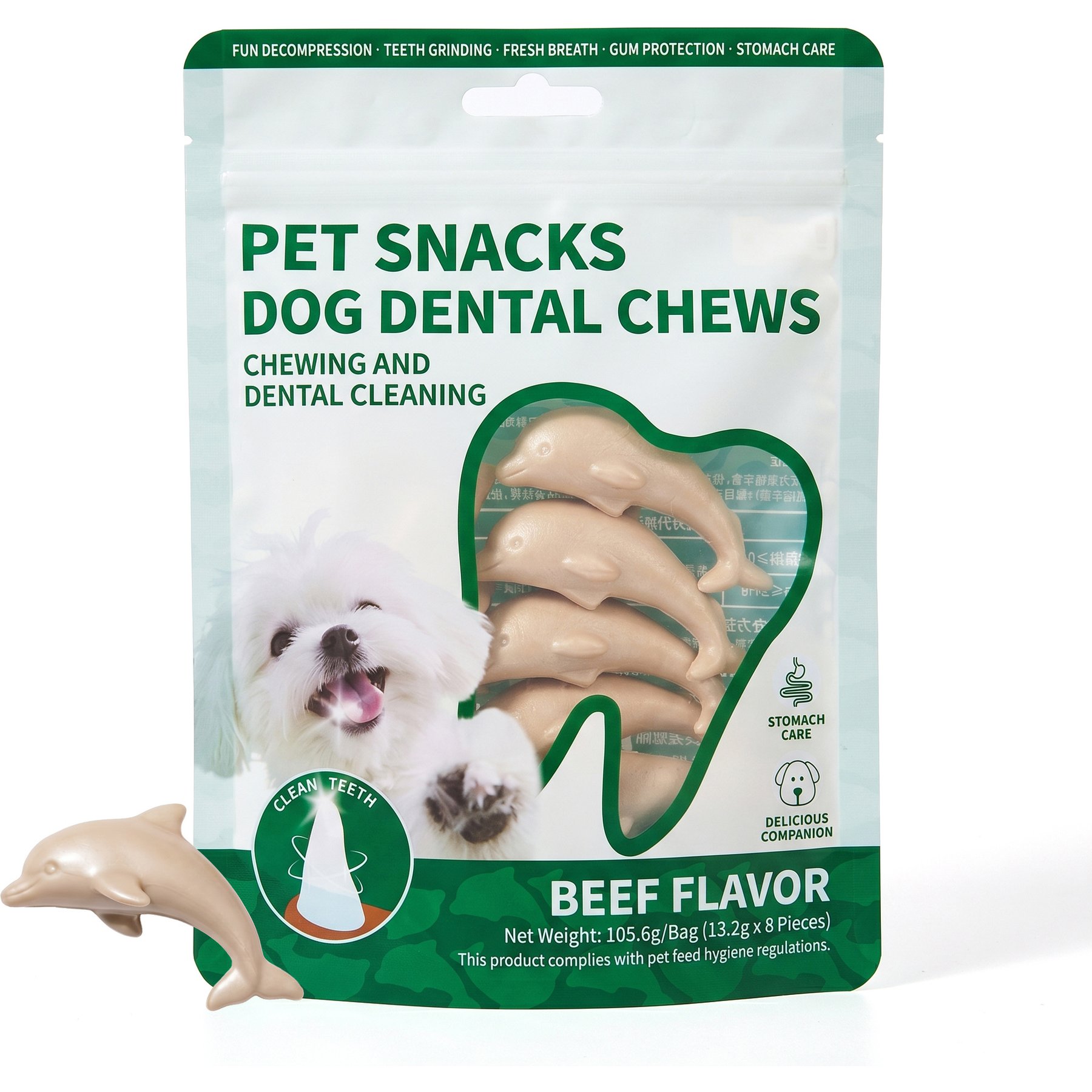 Kseroo Dolphin Shape Beef Flavor Dental Care Dog Treats, 8 count