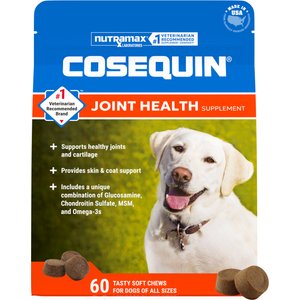 Nutramax Cosequin Joint Health Supplement with Glucosamine, Chondroitin, MSM & Omega-3's Soft Chews for Dogs, 60 count