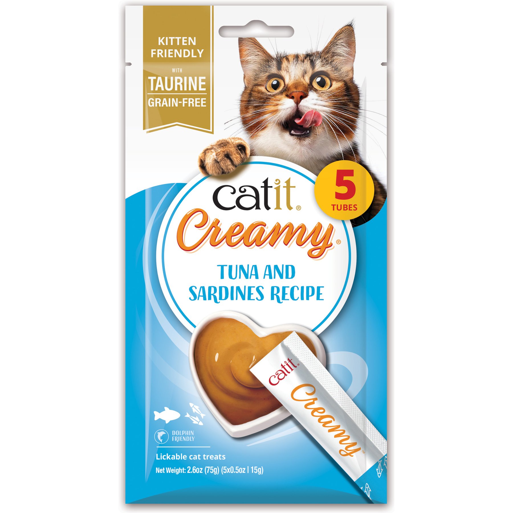 Catit Creamy Grain-Free Tuna & Sardine Flavored Cat Lickable Treat, 0.5-oz tube, 5 count