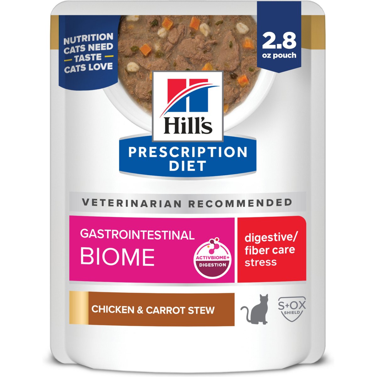 Hill's Prescription Diet Gastrointestinal Biome + Stress Chicken & Carrot Stew Wet Cat Food, 2.8-oz pouch, case of 24