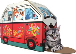 American Cat Club Cat House with Scratcher & Catnip, Vintage Retro Van