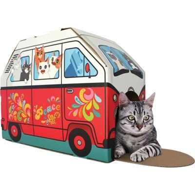 American Cat Club American Cat Club Cat House with Scratcher & Catnip, Vintage Retro Van