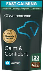 VetriScience Composure Calm & Confident Thunderstorms Support Clinically Tested Peanut Butter Flavored Chews Calming & Anxiety Supplement for Dogs, 120 count