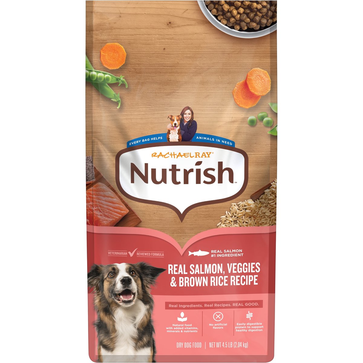 Rachael Ray Nutrish Whole Health Blend Real Salmon, Veggies & Brown Rice Recipe Gentle Digestion Dry Dog Food, 4.5-lb bag