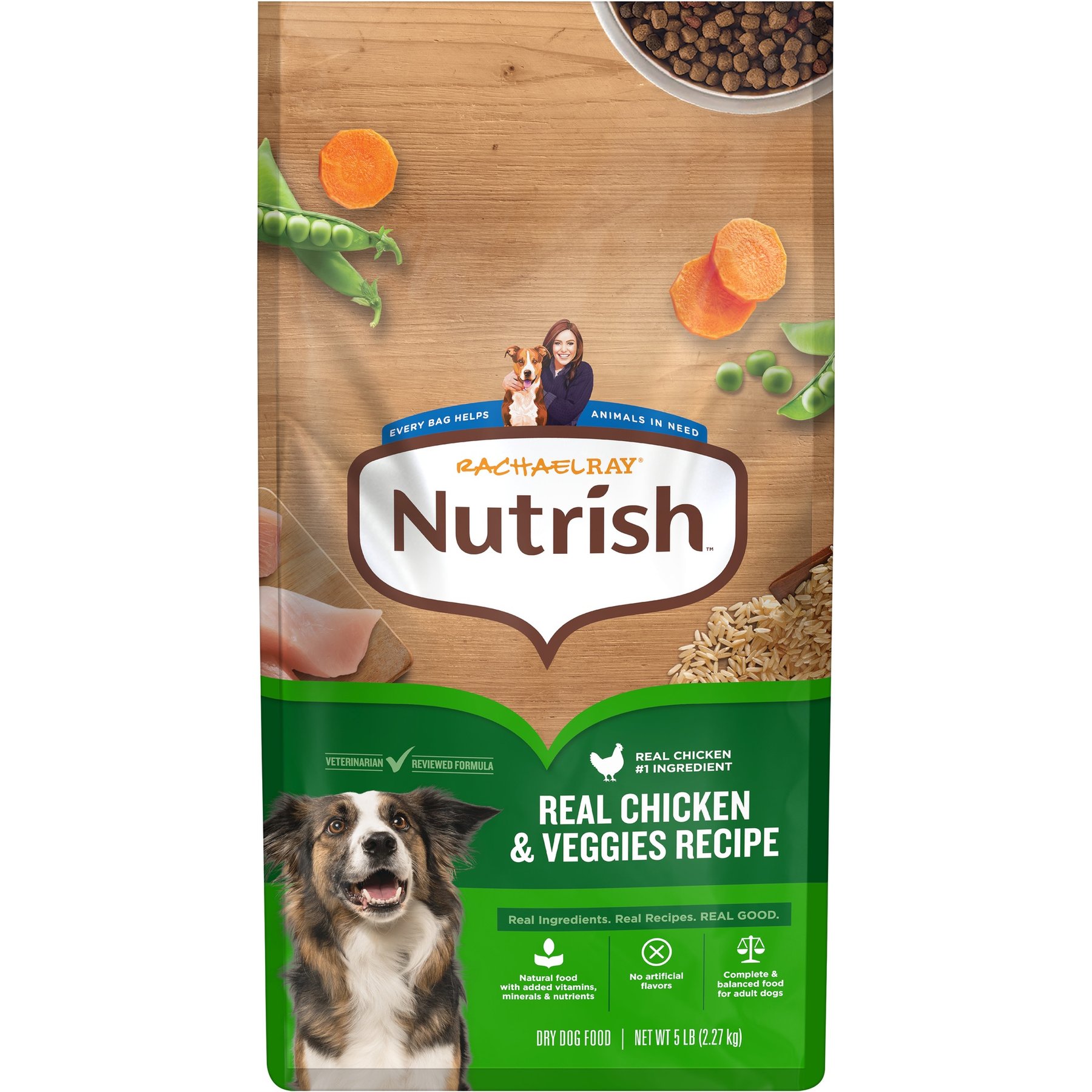 Rachael Ray Nutrish Adult Real Chicken & Veggies Recipe Dry Dog Food, 5-lb bag