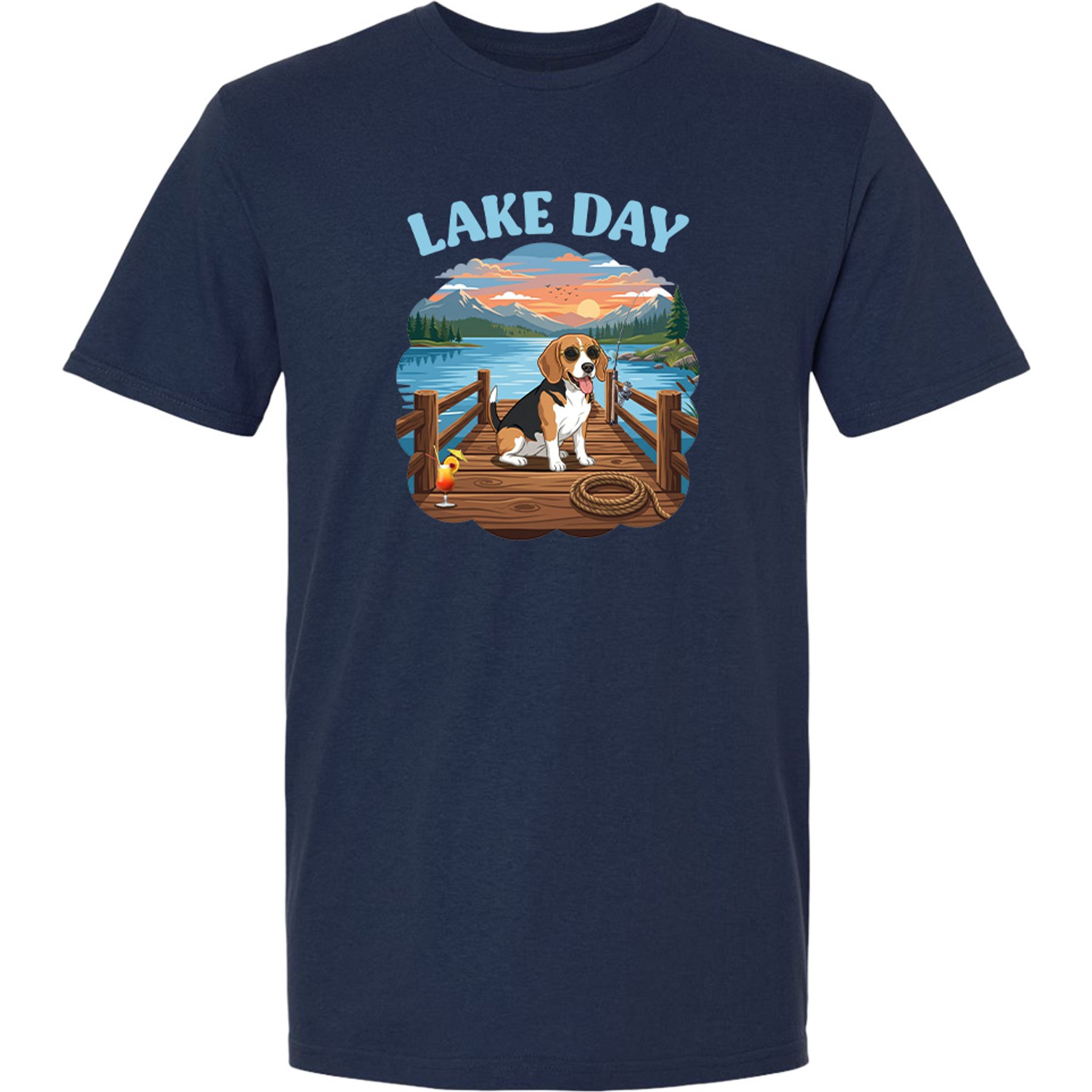 ISlide Lake Day Beagle T-Shirt, Navy Blue, Small