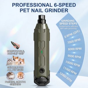 PATPET N60 6-Speed Electric Rechargeable Cat & Dog Nail Grinder, Army Green