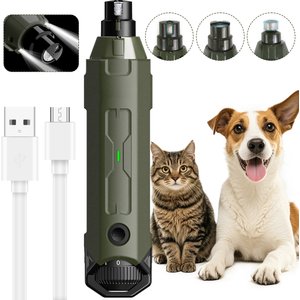PATPET N60 6-Speed Electric Rechargeable Cat & Dog Nail Grinder, Army Green