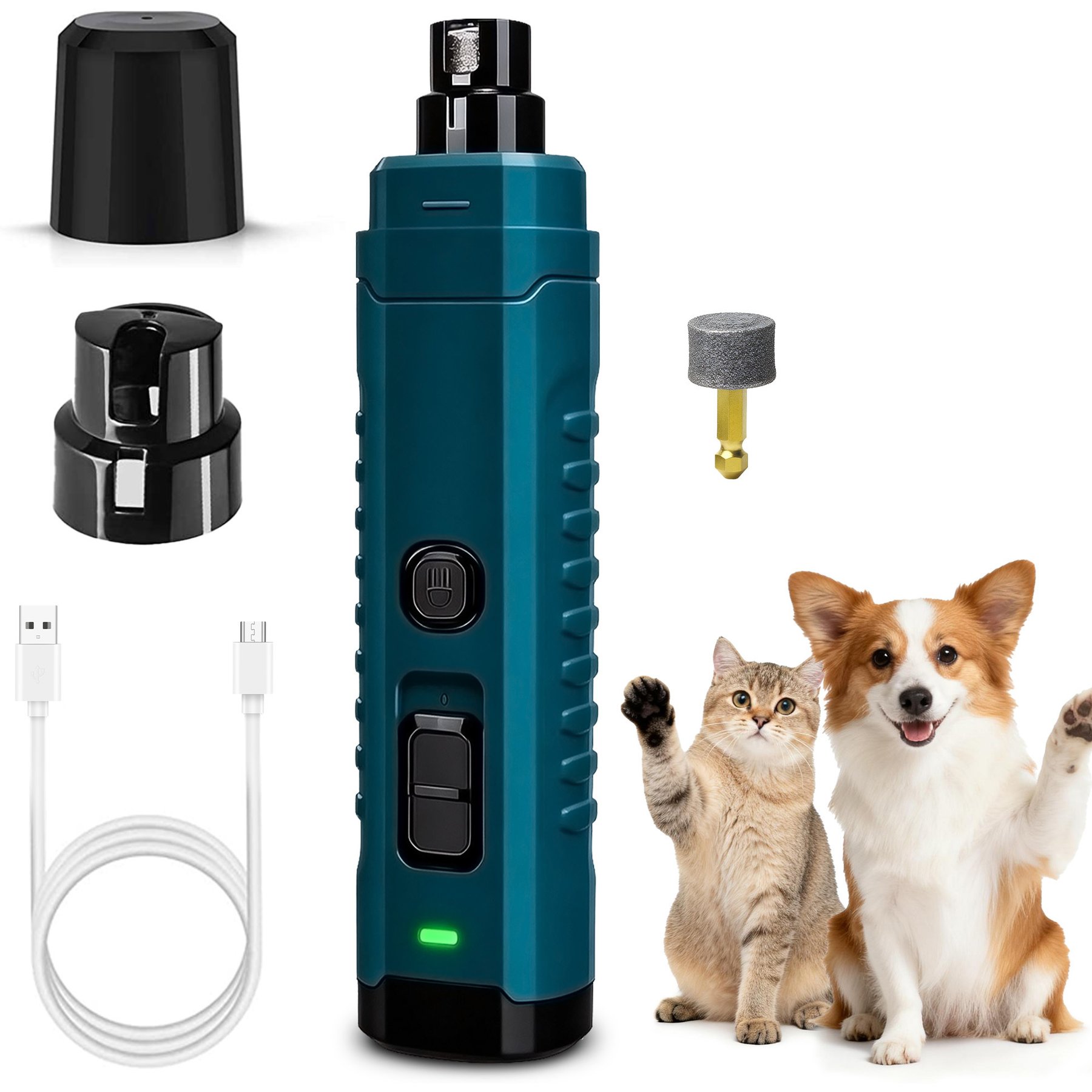 PATPET 2 LED Quiet Medium & Large Dog & Cat Nail Grinder, Blue