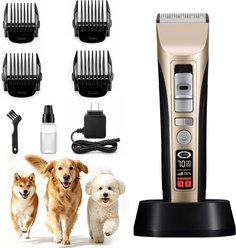 PATPET P950 Rechargeable Five-Level Speed Regulation Seat Pet Hair Grooming Clippers, Gold