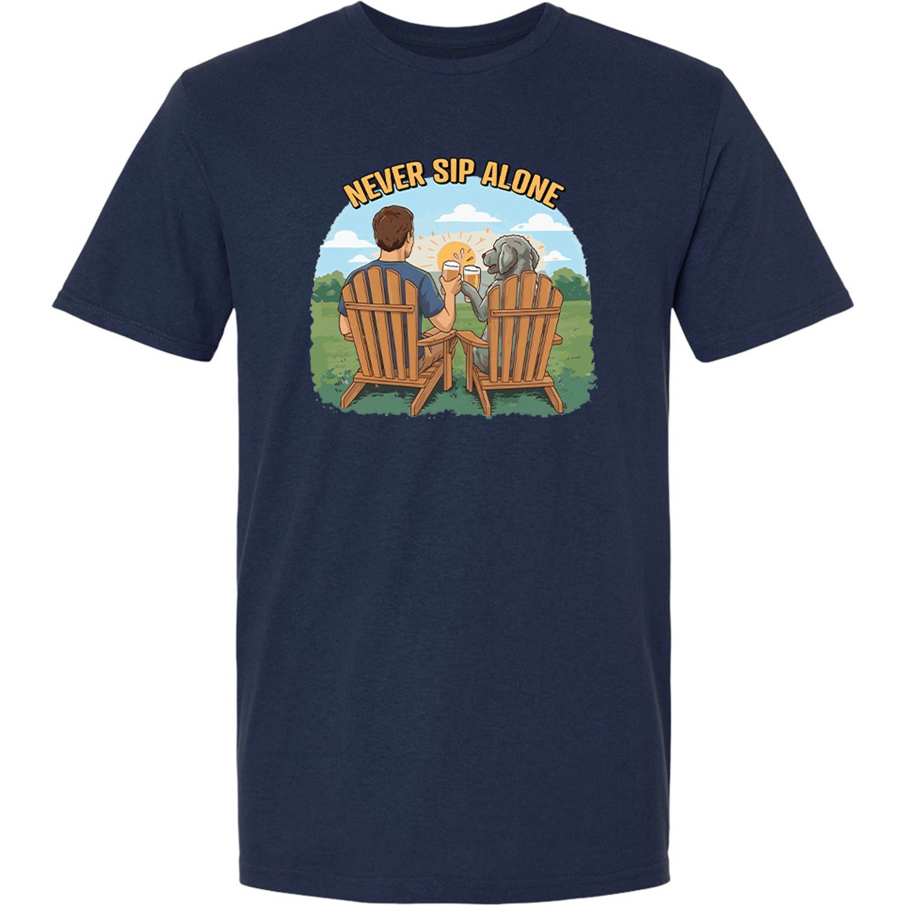 ISlide Dog Never Sip Alone T-Shirt, Navy Blue, X-Large