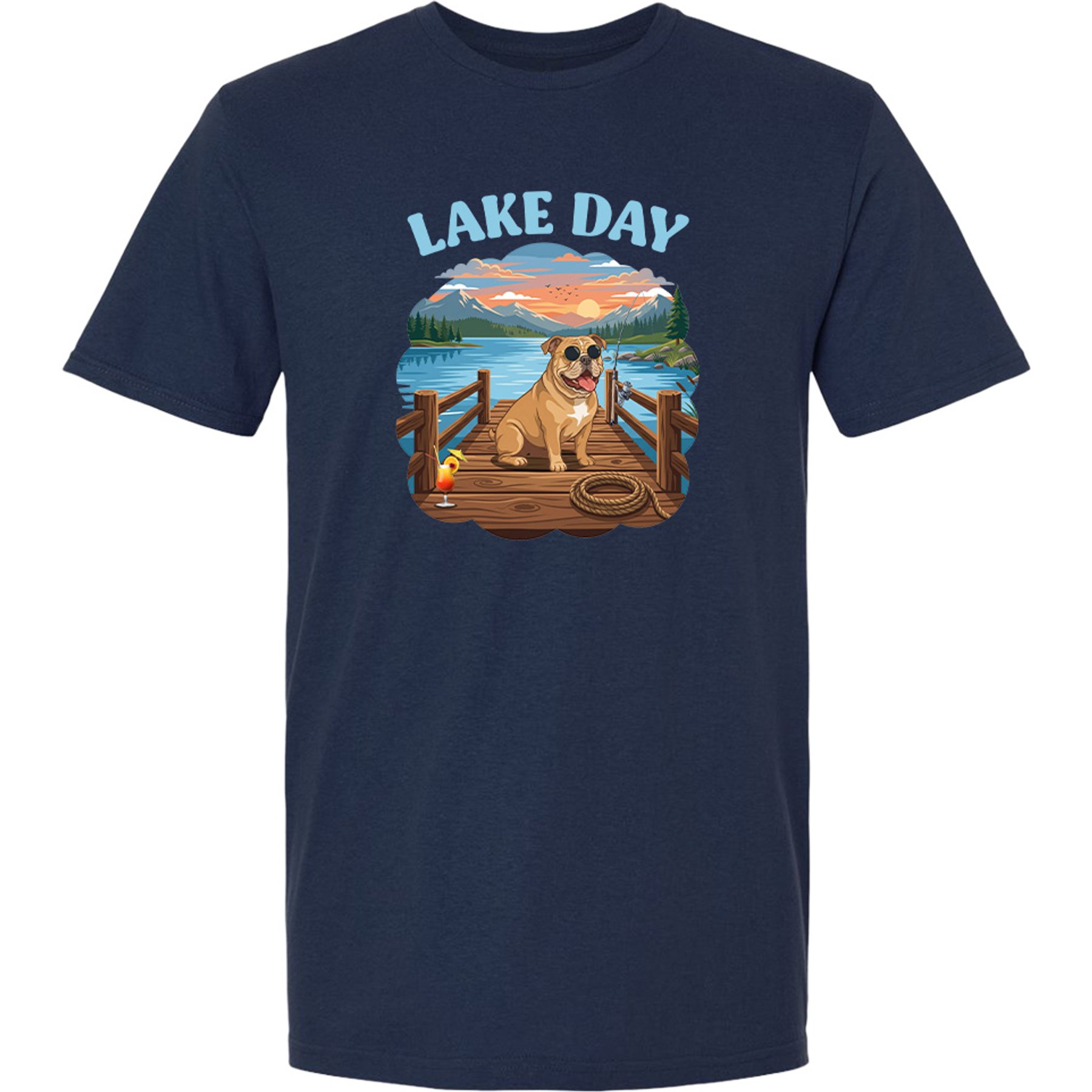 ISlide Lake Day Bulldog T-Shirt, Navy Blue, XX-Large