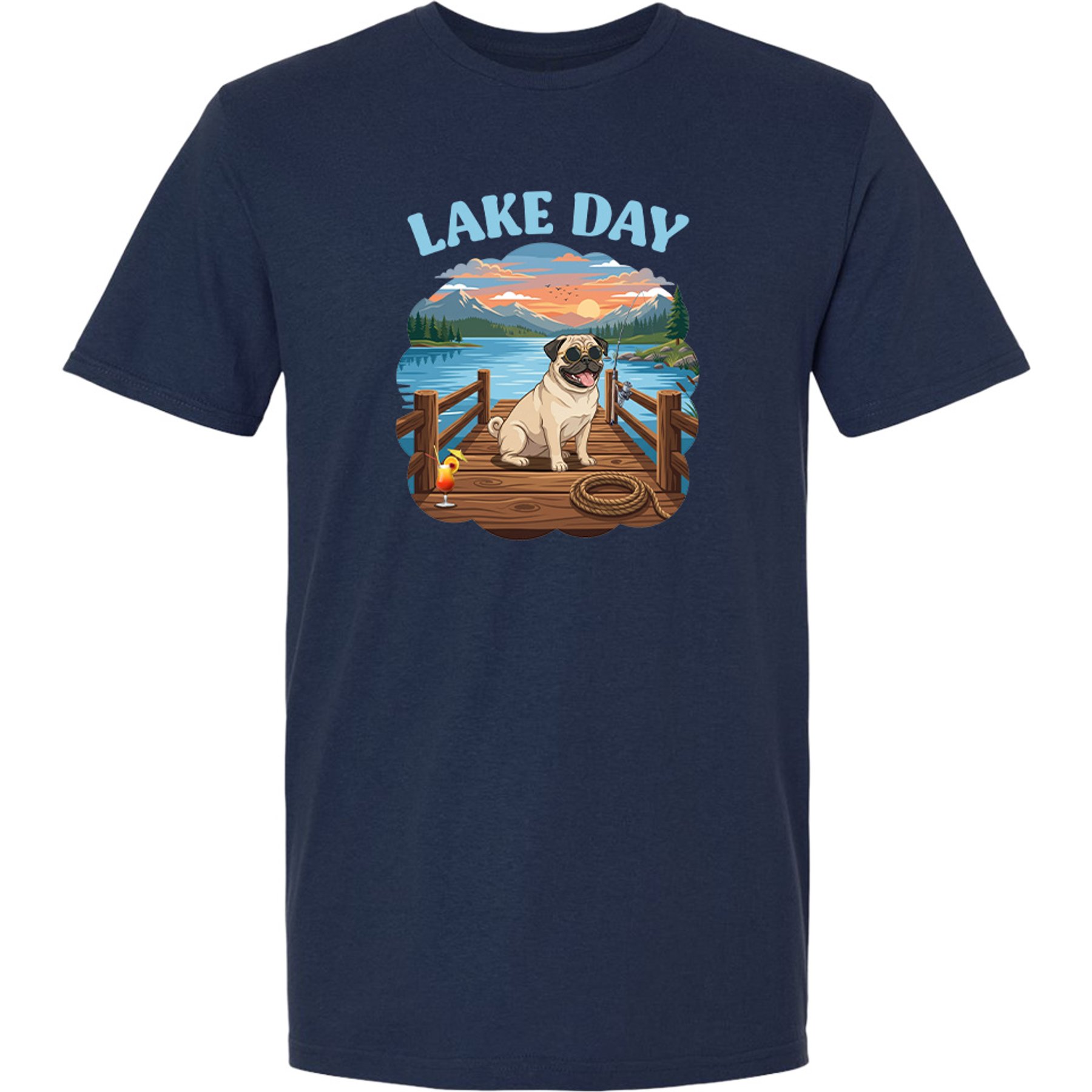 ISlide Lake Day Pug T-Shirt, Navy Blue, X-Large