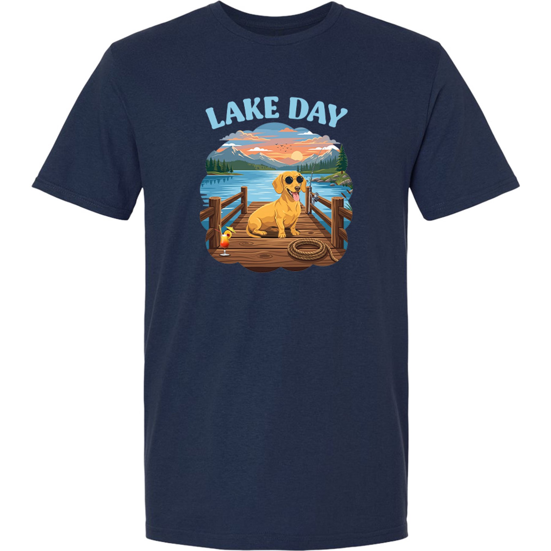 ISlide Lake Day Dachshund T-Shirt, Navy Blue, X-Large