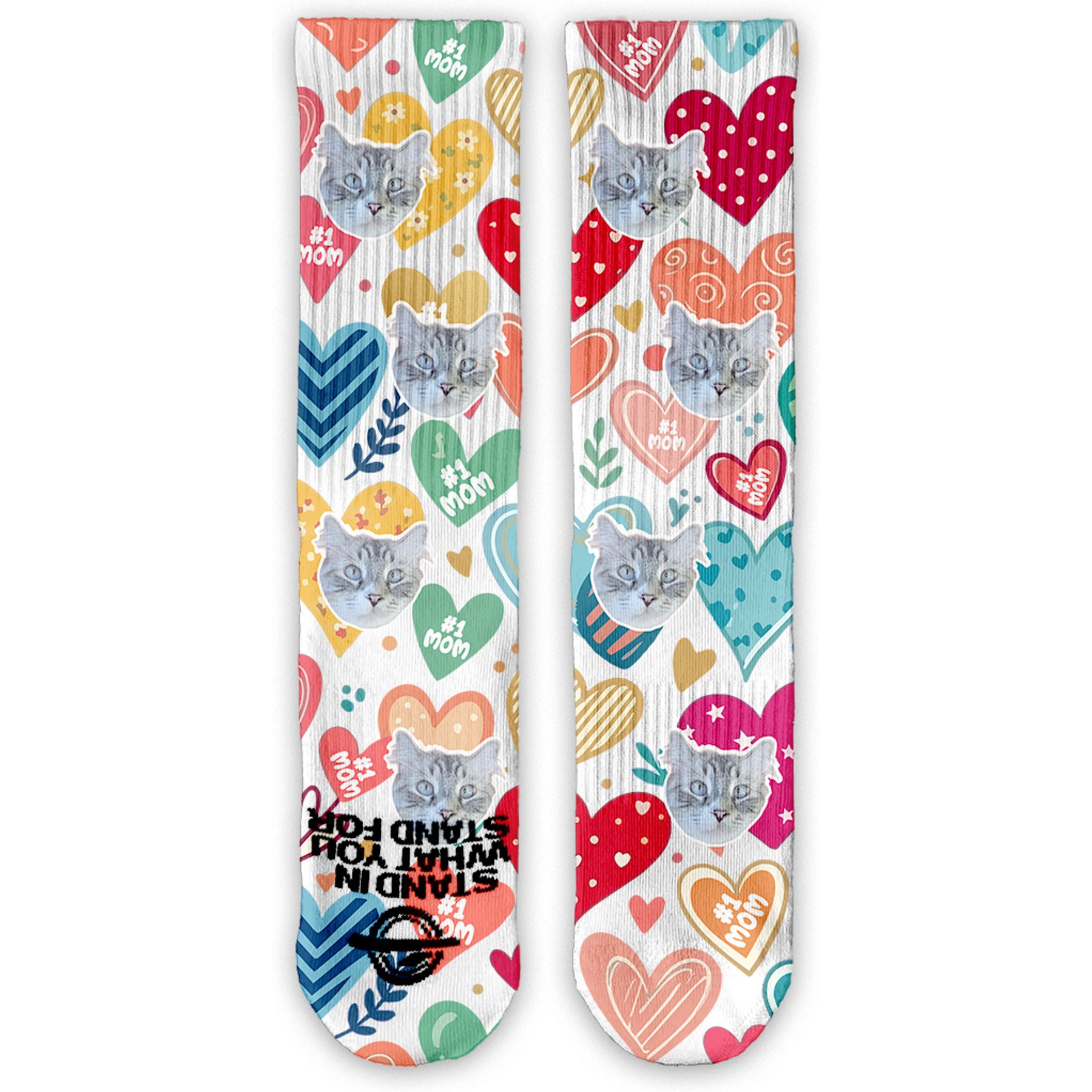 ISlide Custom Chewy Mothers Day Hearts Socks, Great White, X-Large