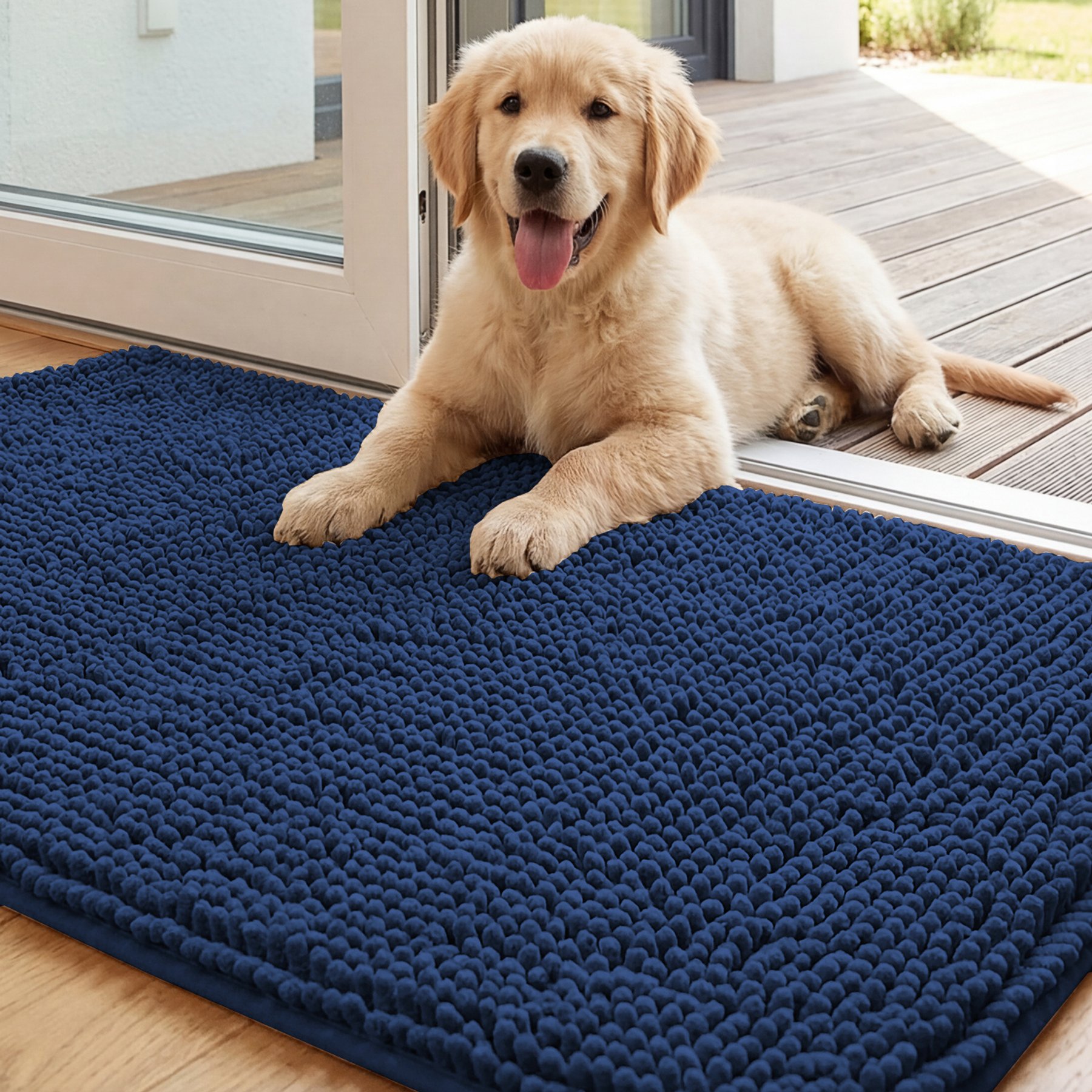 H.VERSAILTEX Plush Chenille Washable Doormat, Navy, 32 x 20-in