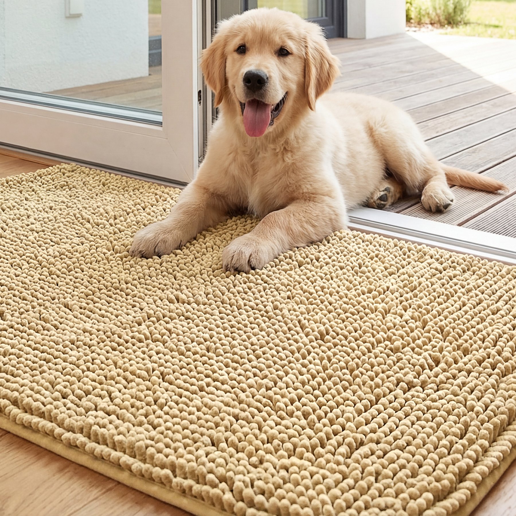 H.VERSAILTEX Plush Chenille Washable Doormat, Beige, 32 x 20-in