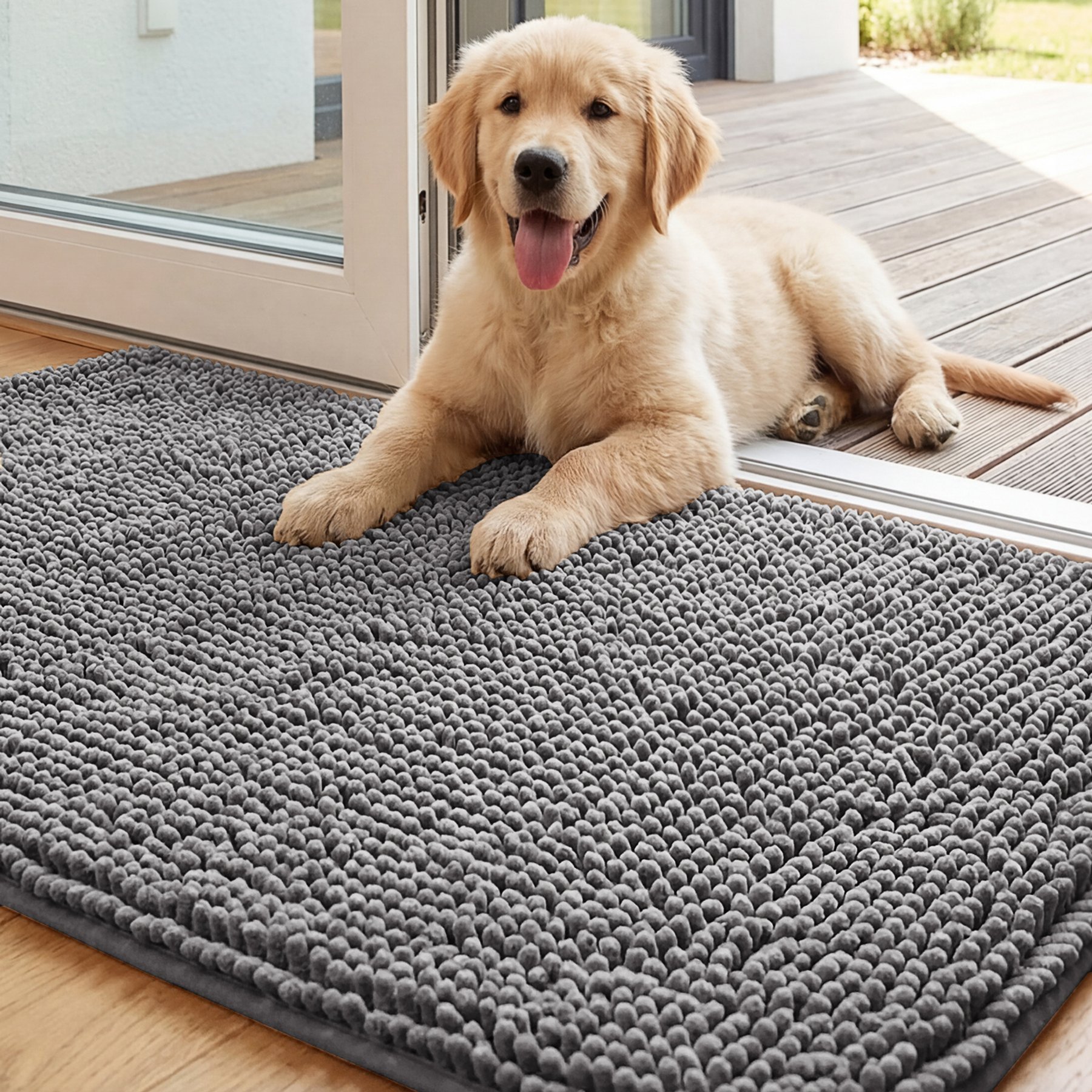 H.VERSAILTEX Plush Chenille Washable Doormat, Grey, 36 x 24-in