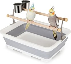 Halinfer Standing Perch Bird Bath Pan, Grey