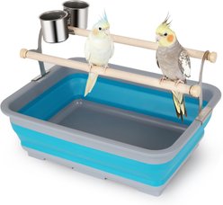 Halinfer Standing Perch Bird Bath Pan, Blue