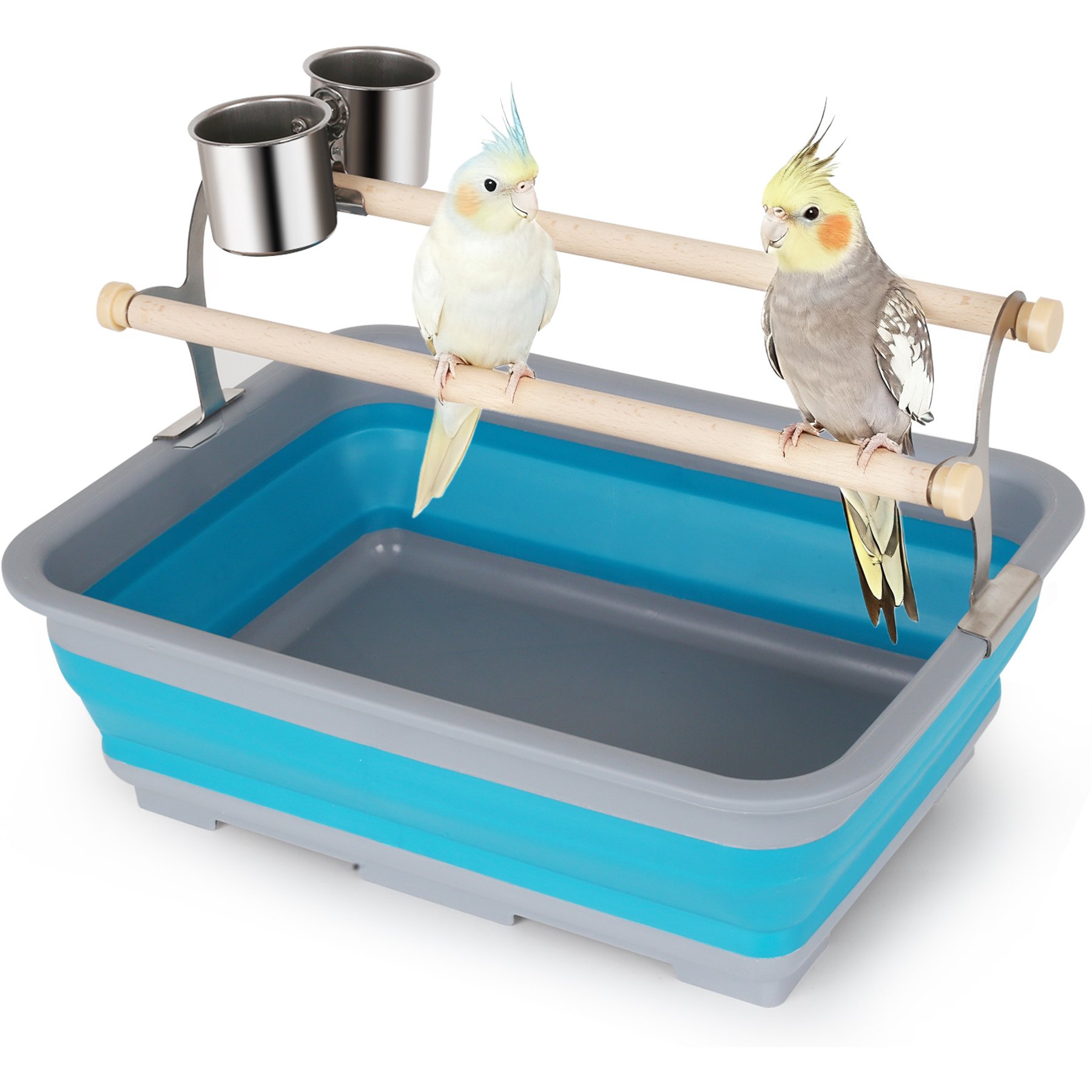 Halinfer Standing Perch Bird Bath Pan, Blue