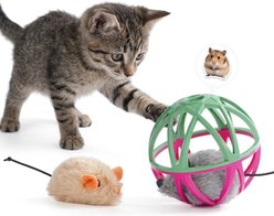 Pawsible Indoor Hunting Simulation Real Mouse Sound Interactive Prey Cage Electronic Plush Cat Toy with Catnip, Gray