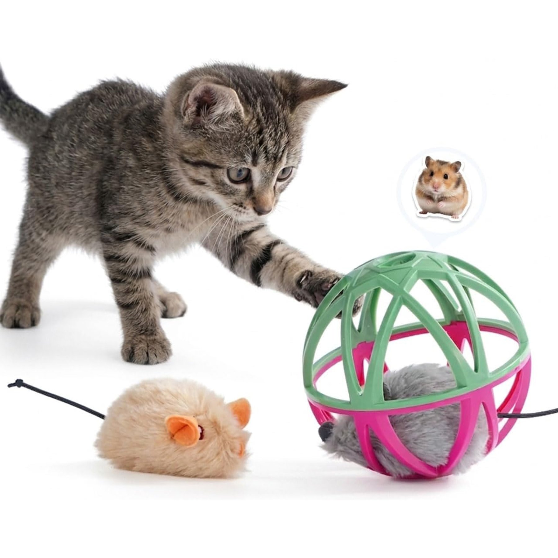 Pawsible Indoor Hunting Simulation Real Mouse Sound Interactive Prey Cage Electronic Plush Cat Toy with Catnip, Gray
